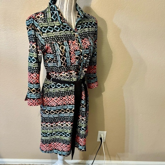 Speed Control Dress Small Black Geometric Pattern Hot Pink Teal Green White - Picture 5 of 16